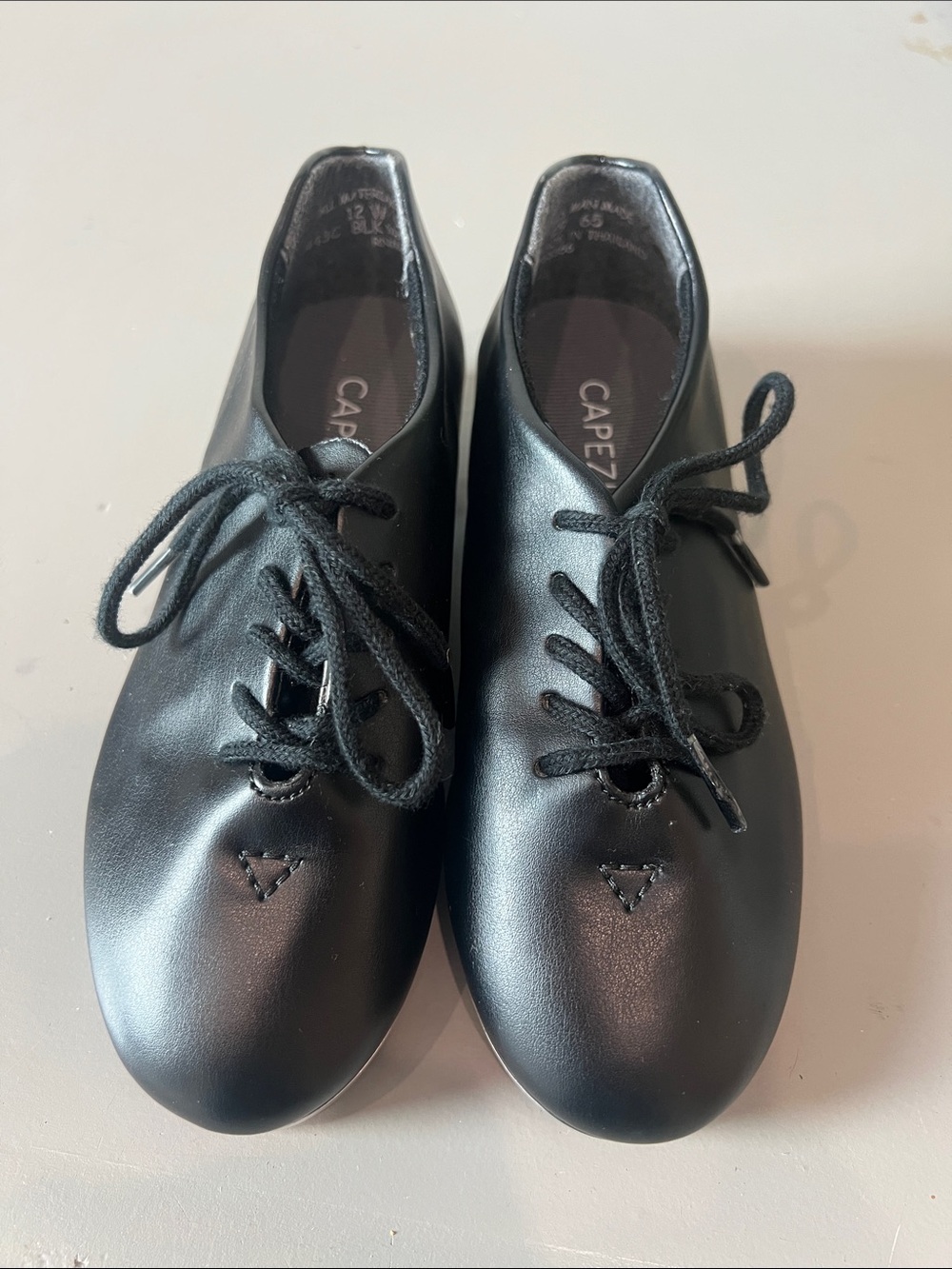 Capezio kids 12W Black Lace-Up Tap Shoes - Picture 3 of 5